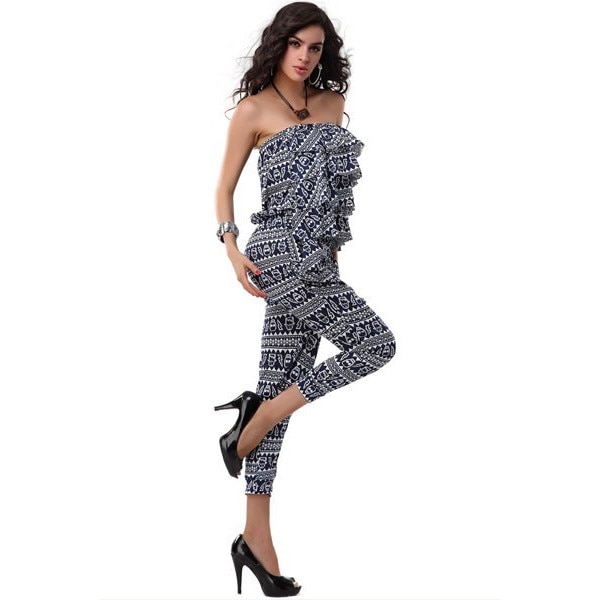 Salopeta cu imprimeu craniu, Alb/Albastru, S-M