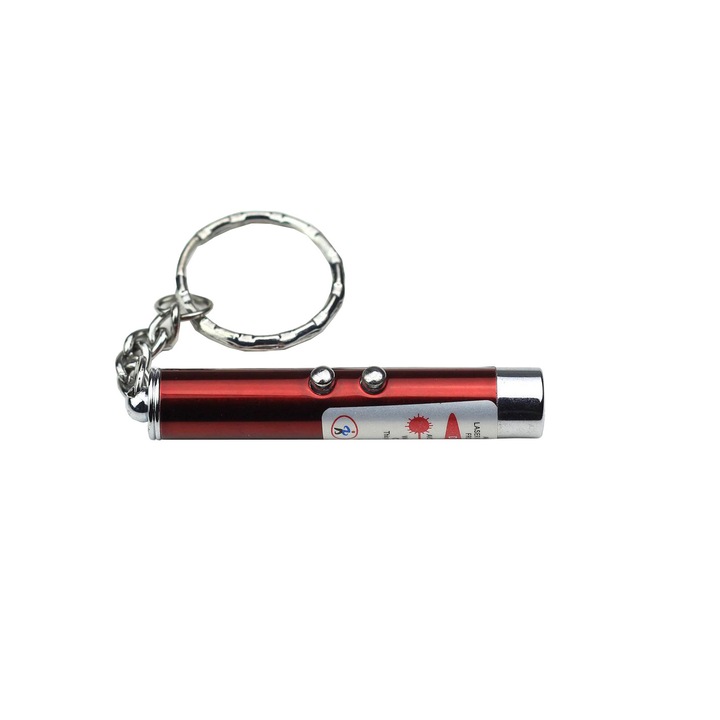 Ключодържател 2 в 1 с LED фенерче и лазер, включени батерии, червен