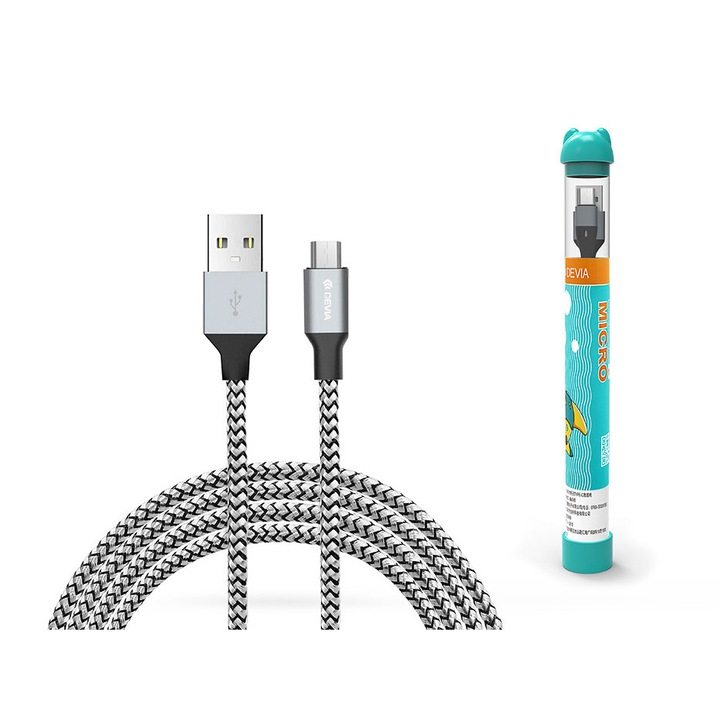 Devia USB - micro USB adat- és töltőkábel 1 m-es vezetékkel - Devia Tube for Android USB 2.4A - ezüst/fekete