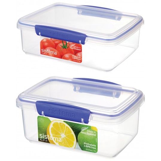 Sistema Klip It 2L Plastic Food Storage Containers, Set of 2