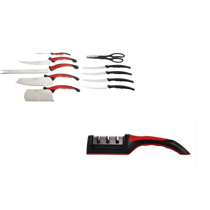 Pachet cutite x 10 pentru casa ta-universal Contour PRO + Dispozitiv pentru ascutit cutite, 3 nivele