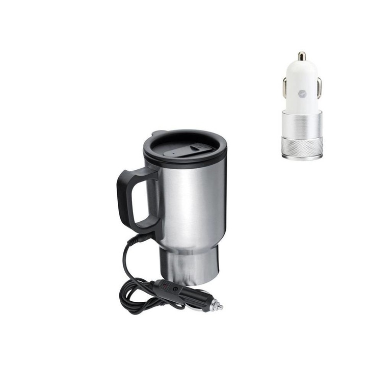 Cana termoizolanta pentru calatorii, cu alimentare de 12V MAN 0125 + Cadou Incarcator auto dual USB Charger, 2.1A