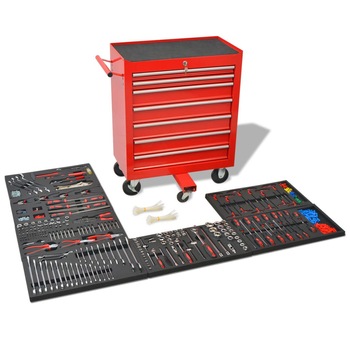 Set carucior pentru atelier cu 1125 scule, vidaXL, Otel, 69 x 33 x 77,2 cm, Rosu Set carucior pentru atelier cu 1125 scule, vidaXL, Otel, 69 x 33 x 77,2 cm, Rosu