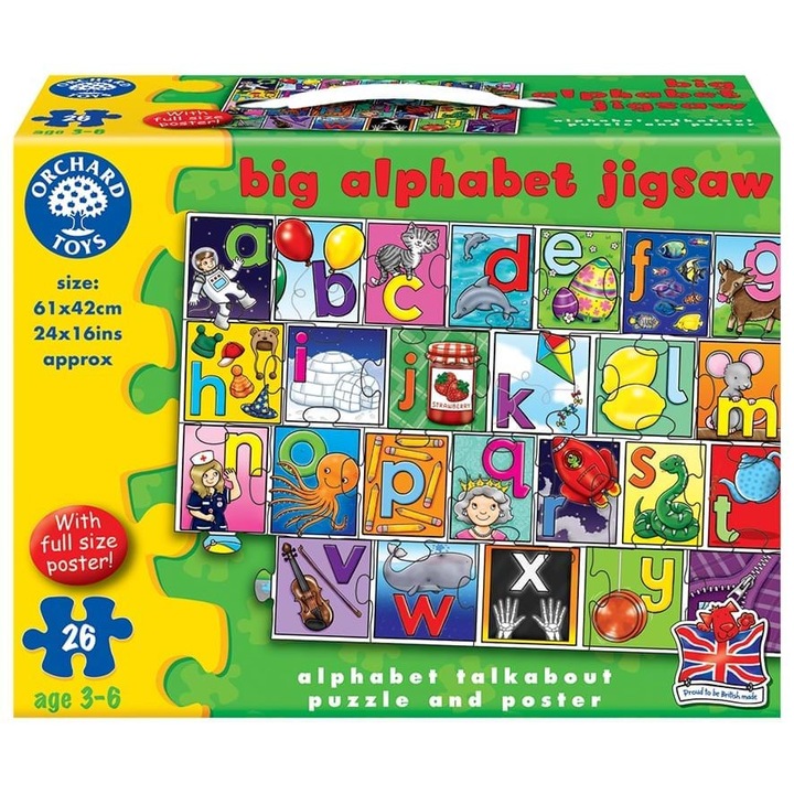 Angol padlókirakó Orchard Toys Tanuld meg az ábécét, 26 darab, tarka, MGC