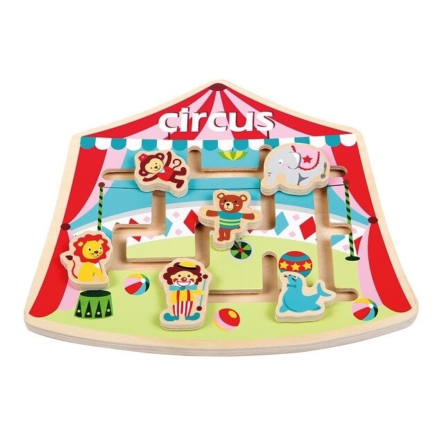 Puzzle labirint New Classic Toys La circ, lemn, 5 figurine, 26 x 23 x 2,5 cm, multicolor, MGC