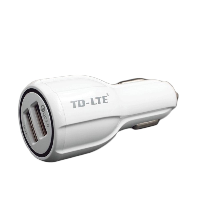Incarcator telefon bricheta auto, un port Quick Charge 3.0, un port USB 2.4A, tehnologie Quallcomm, 12-24V, Universal, Alb