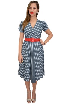 Rochie casual Alice,dungi subtiri albe,tip clos,D&J Exclusive,Bleumarin Rochie casual Alice,dungi subtiri albe,tip clos,D&J Exclusive,Bleumarin