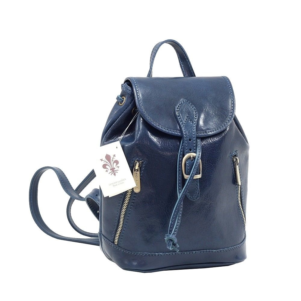 Rucsac din piele naturala dama, albastru, Suveran