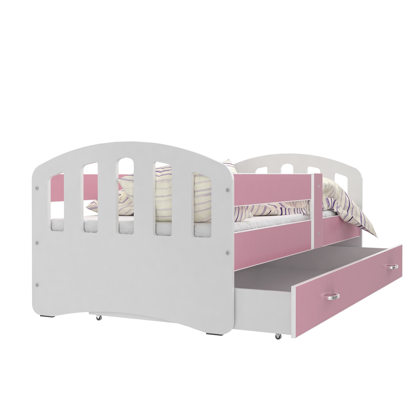 Pat Eurotel, Happy, 180x80 cm, Saltea inclusa, MDF, Alb/Roz
