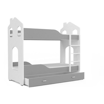 Pat supraetajat cu lada Eurotel Dominik, 160x80 cm, 2x Saltea inclusa, MDF, Alb/Gri Pat supraetajat cu lada Eurotel Dominik, 160x80 cm, 2x Saltea inclusa, MDF, Alb/Gri