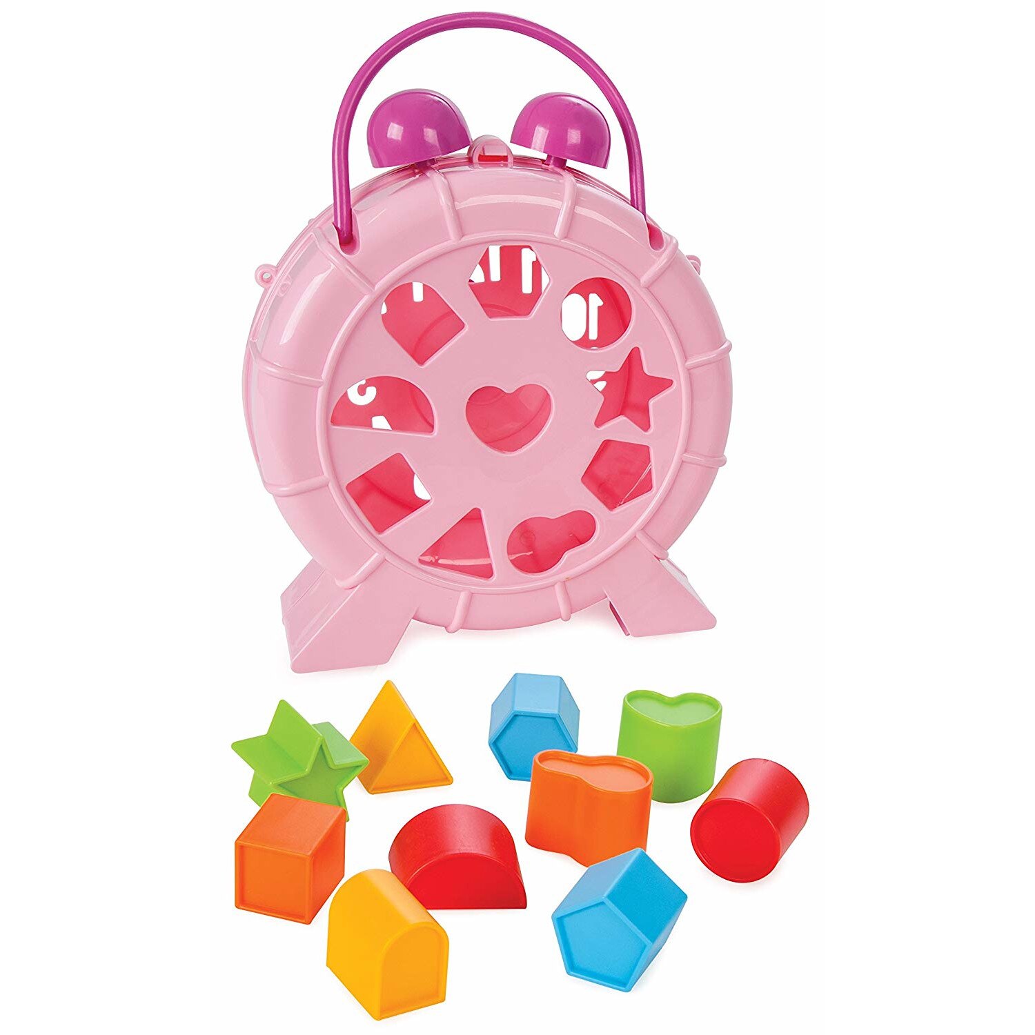 Jucarie Clock Pink- Ceas din plastic, cu forme geometrice si incastrare