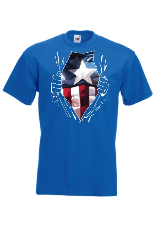 Captain America Szakított ing Rövid ujjú póló férfiaknak Királykék 2XL-es méret