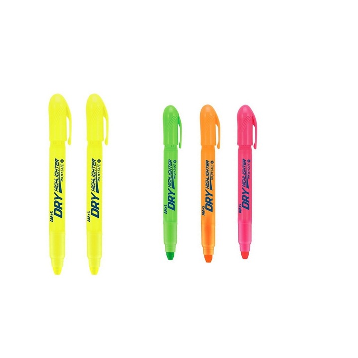 Pachet 5 textmarker AMOS uscat, multicolor, nu curge si nu pateaza