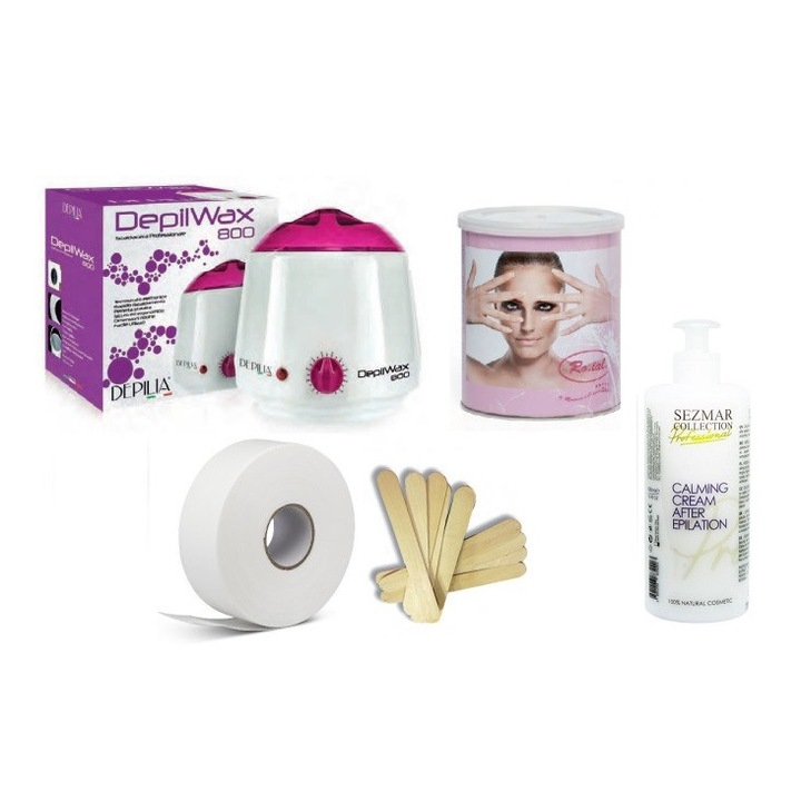 Професионален комплект за епилация Дубай, Depilia, нагревател, кола маска, лента, шпатули и мляко
