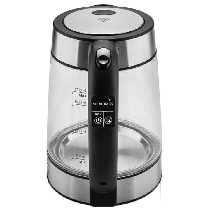 Cana fierbator din sticla ETA Crystela Digi 7153, 1,7 L, 2200 W, iluminare colora, control temperatura