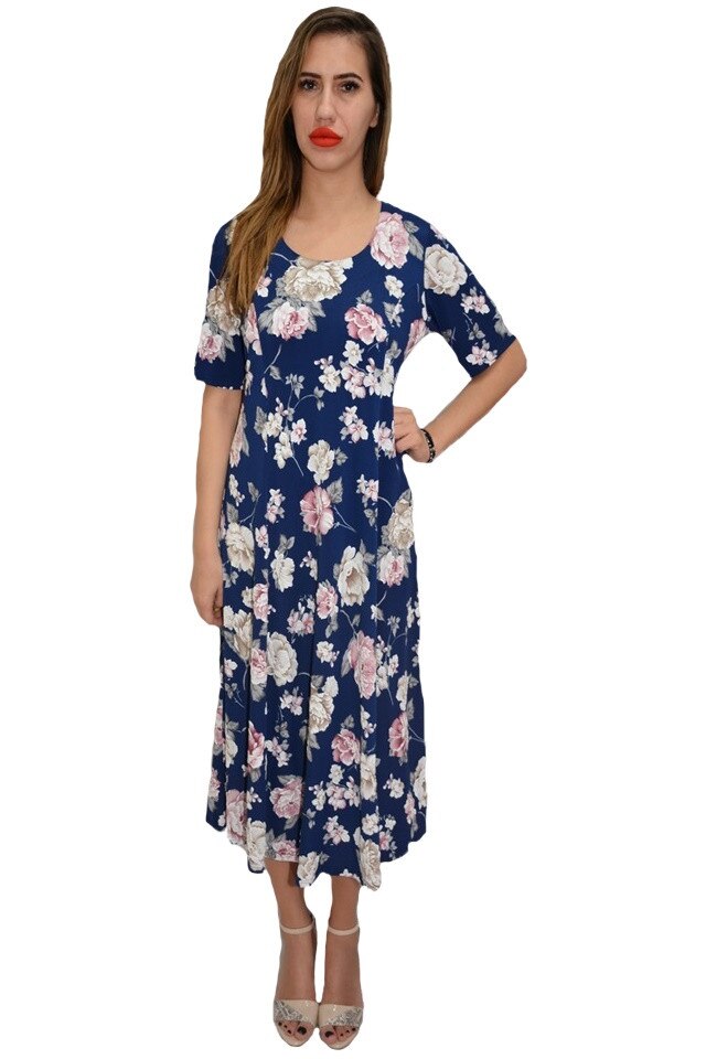 Rochie elganta Diana,imprimeu floral,D&J Exclusive, Bleumarin