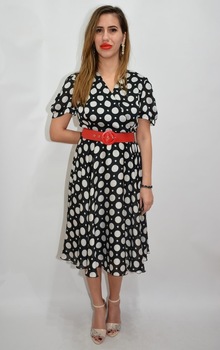 Rochie eleganta, cu imprimeu de buline albe, D&J Exclusive, Negru Rochie eleganta, cu imprimeu de buline albe, D&J Exclusive, Negru