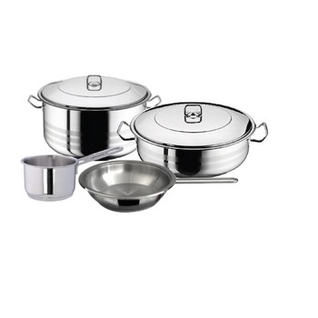 Oala cu capac otel inoxidabil HASCEVHER GASTRO 26,5 litri fund multistrat inductie + cratita 8.5 l+tigaie+cratita cu coada 2l Oala cu capac otel inoxidabil HASCEVHER GASTRO 26,5 litri fund multistrat inductie + cratita 8.5 l+tigaie+cratita cu coada 2l