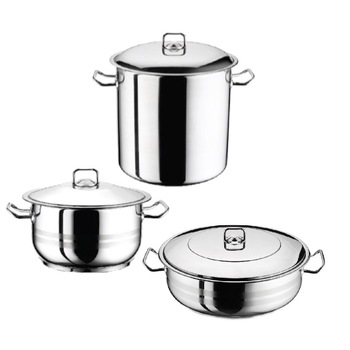 Oala plita inductie cu capac otel inoxidabil HASCEVHER GASTRO 8 litri fund multistrat + cratita 8.5 l+oala adanca ciorba 8.5 l Oala plita inductie cu capac otel inoxidabil HASCEVHER GASTRO 8 litri fund multistrat + cratita 8.5 l+oala adanca ciorba 8.5 l