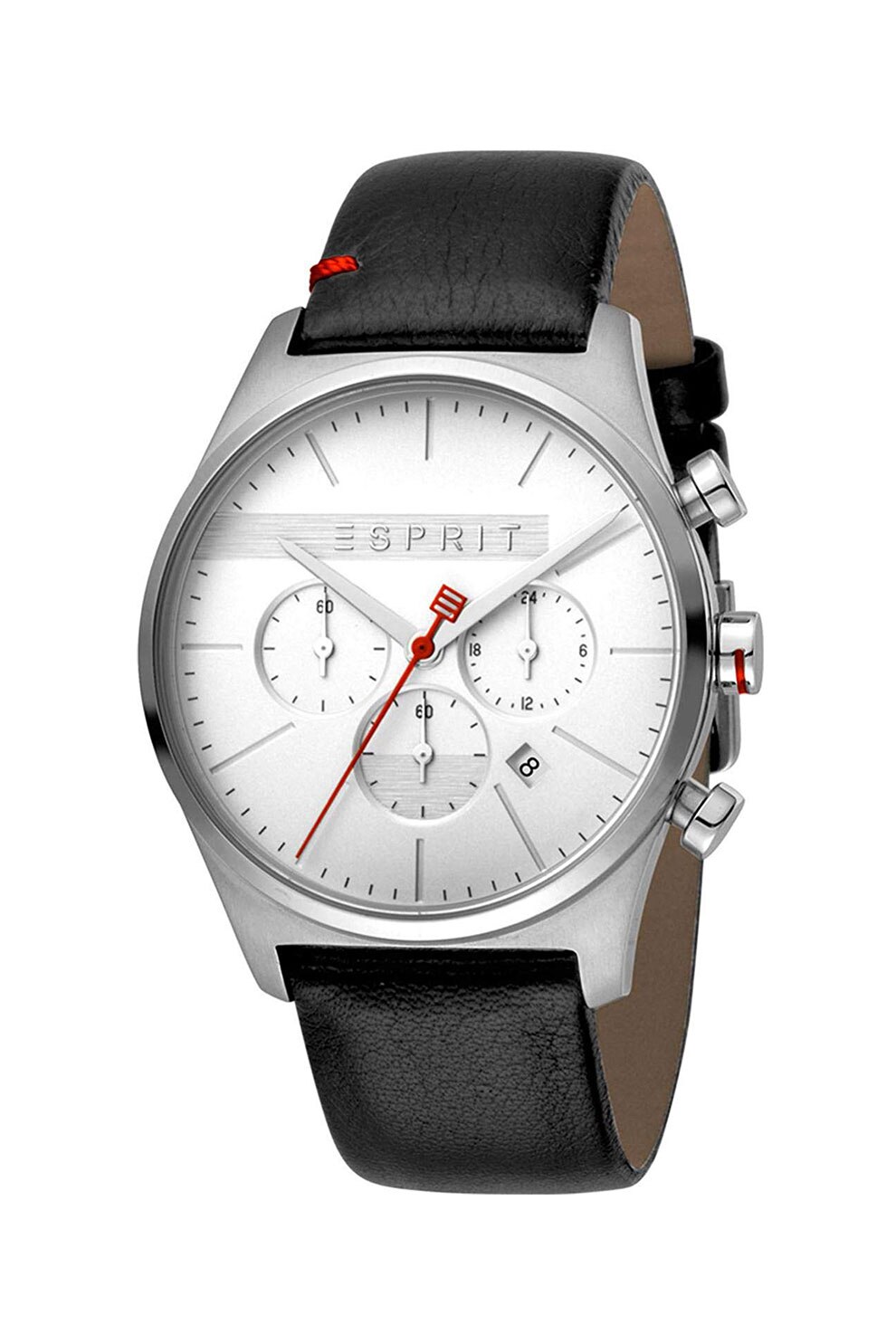 Esprit, Ceas cronograf cu o curea de piele, Negru/Argintiu