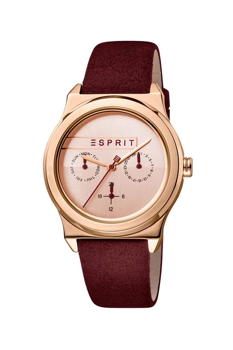 Esprit, Кварцов часовник с полиетиленова каишка, Бордо / Златист