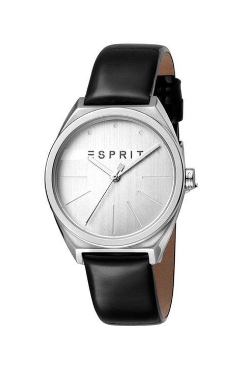 Esprit, Часовник с кожена каишка, Черен / Сребрист