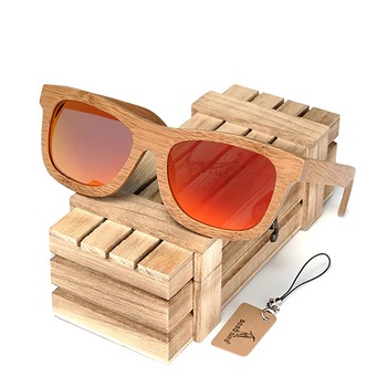 Ochelari de soare din lemn Bobo Bird BG003, lentila portocaliu