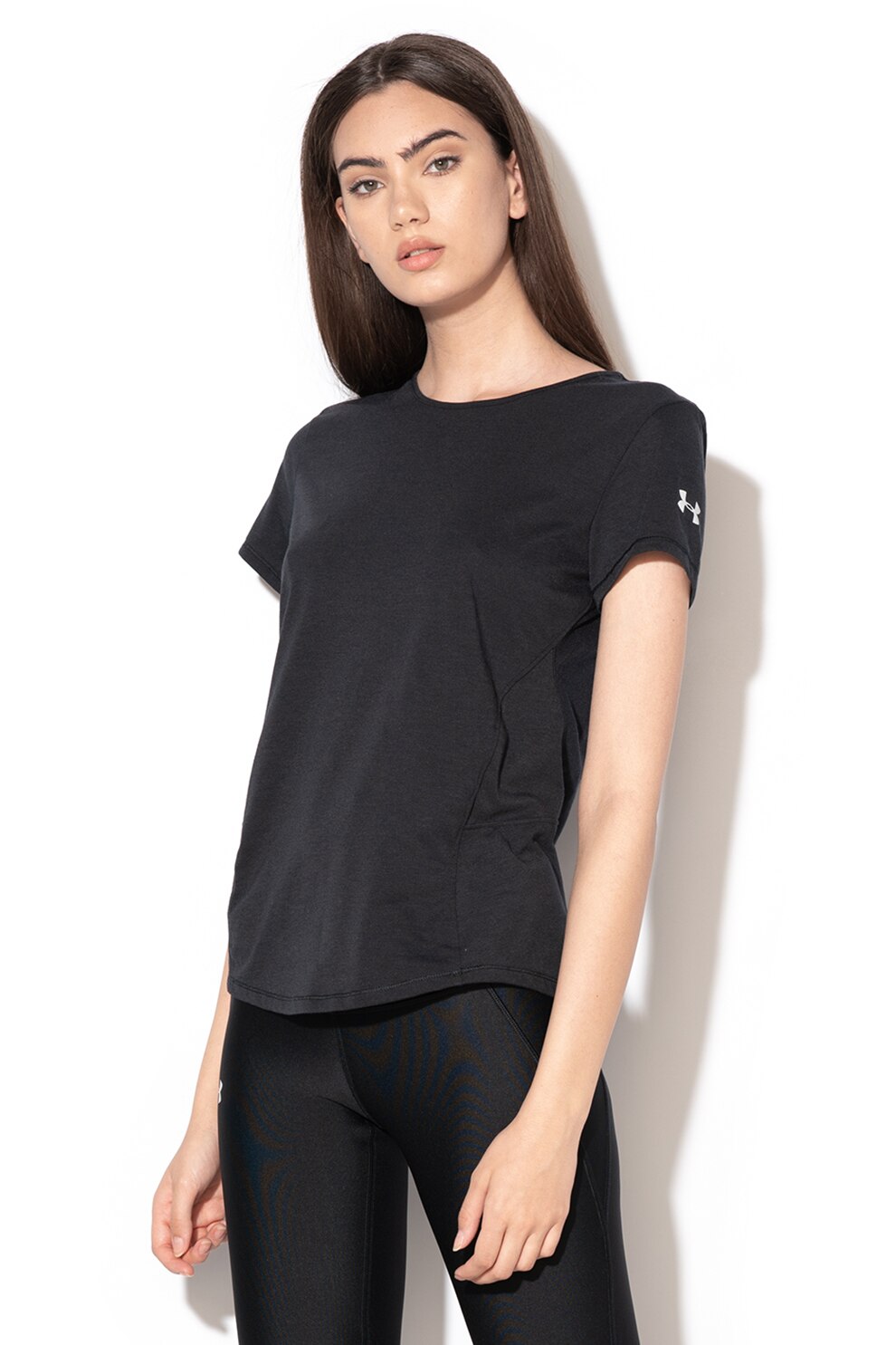 Under Armour, Tricou elastic din material ce nu retine umezeala, pentru fitness Swyft, Negru