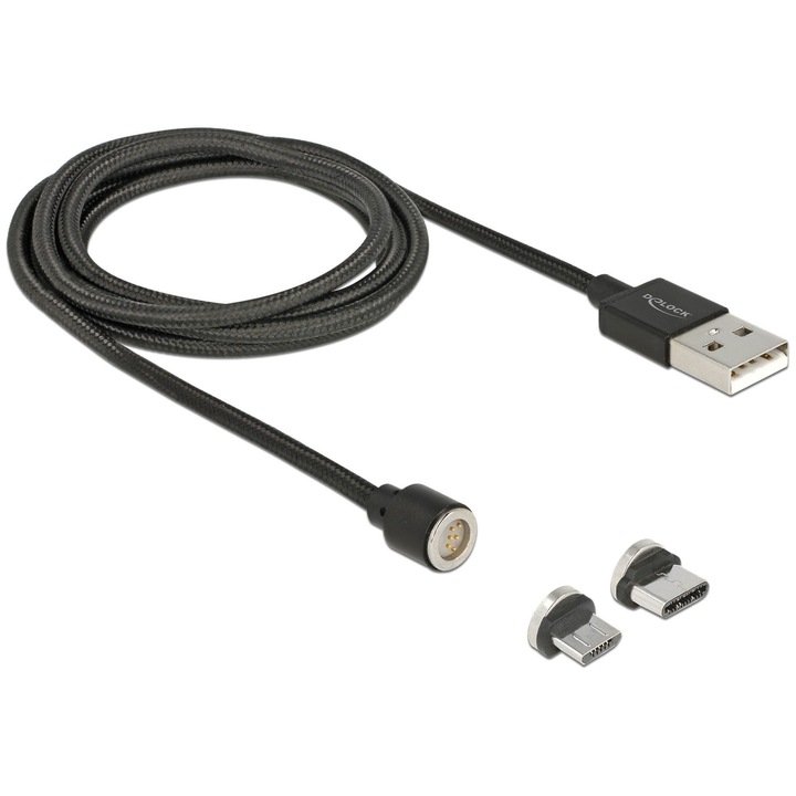 Cablu de incarcare magnetica, Delock, USB tata > Micro USB tip C, 1.1 m