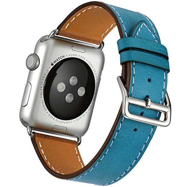 Curea iUni compatibila cu Apple Watch 1/2/3/4/5/6, 44mm, Single Tour, Piele, Albastru