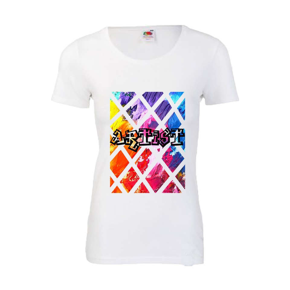 Tricou dama personalizat imprimeu ARTIST, M, alb