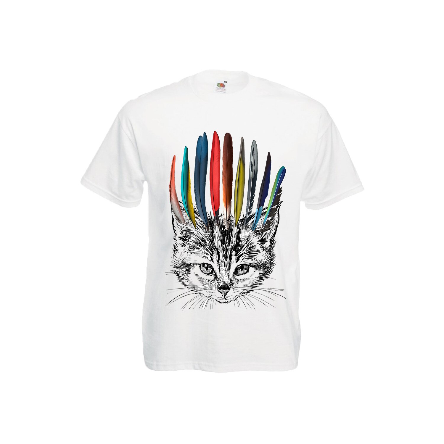 Tricou barbatesc personalizat imprimeu INDIAN CAT, S, alb