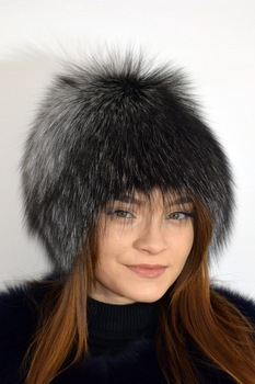 Caciula din blana naturala de vulpe,model tricotat,culoare argintiu inchis,masura 57,Durava Caciula din blana naturala de vulpe,model tricotat,culoare argintiu inchis,masura 57,Durava