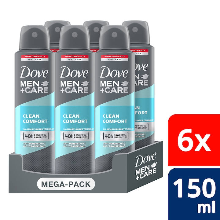 DOVE MEN+CARE Clean Comfort férfi izzadásgátló dezodor, 6x150 ml