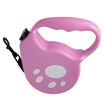 Lesa retractabila 5 m cu buton de blocare, culoare roz Lesa retractabila 5 m cu buton de blocare, culoare roz