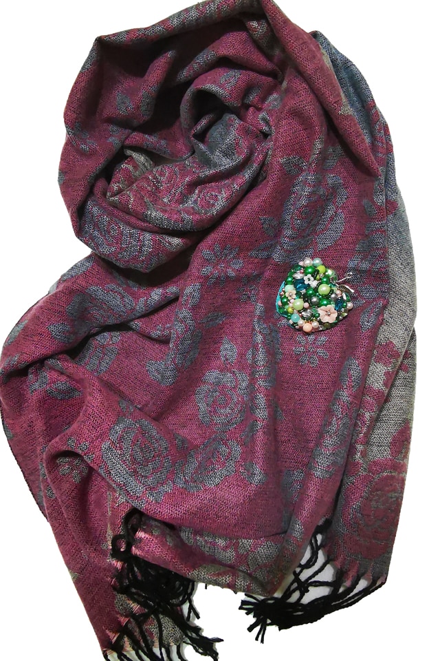 Sal din casmir cu imprimeu floral, grena