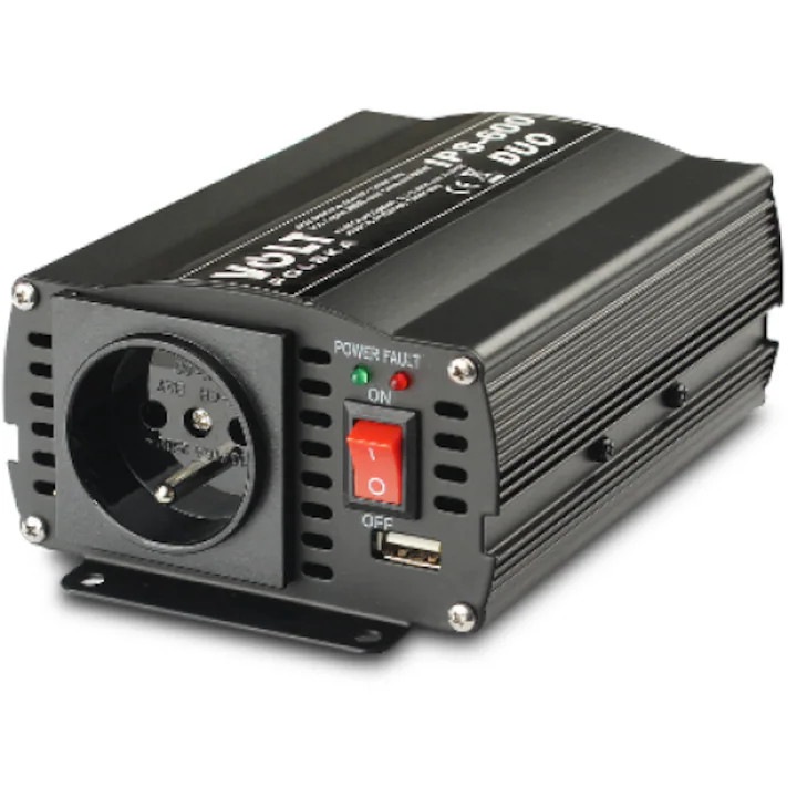 Inversor De Tensiune, Volt, IPs 600 Duo, Putere Temporara 600Va, Putere Constanta 300W, Tensiune Acumulatori 12V Sau 24V, Temperatura -10 La +40°C, 16 x 10.5 x 6 cm