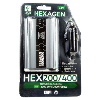 Invertor HEXAGEN USB VOLT 200/400W 24/230V Invertor HEXAGEN USB VOLT 200/400W 24/230V