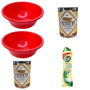 Pachet 2 x Lighean Rotund din plastic, 6l + 2 x Ceara parchet + 1 x Cif Cream lemon, 500ml Pachet 2 x Lighean Rotund din plastic, 6l + 2 x Ceara parchet + 1 x Cif Cream lemon, 500ml