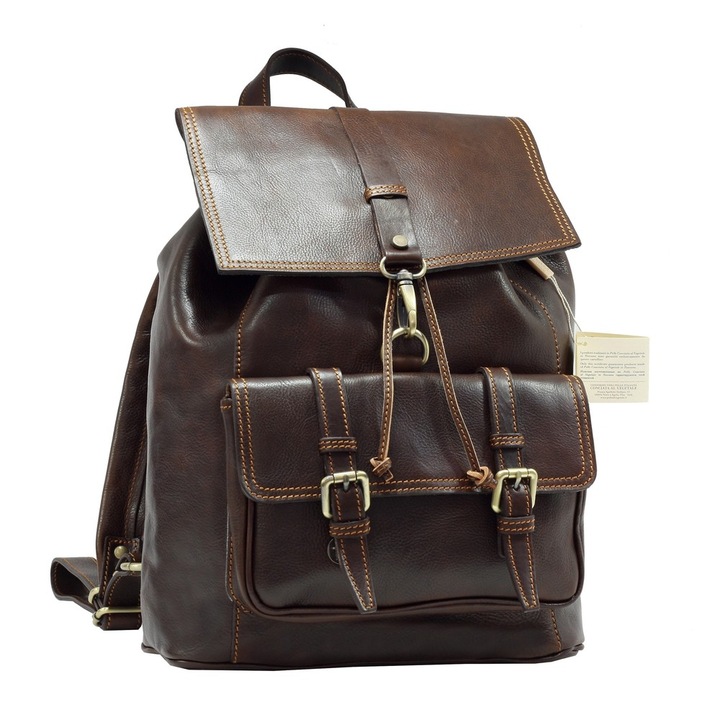 Rucsac din piele naturala Fratelli, maro, Suveran, 4565B