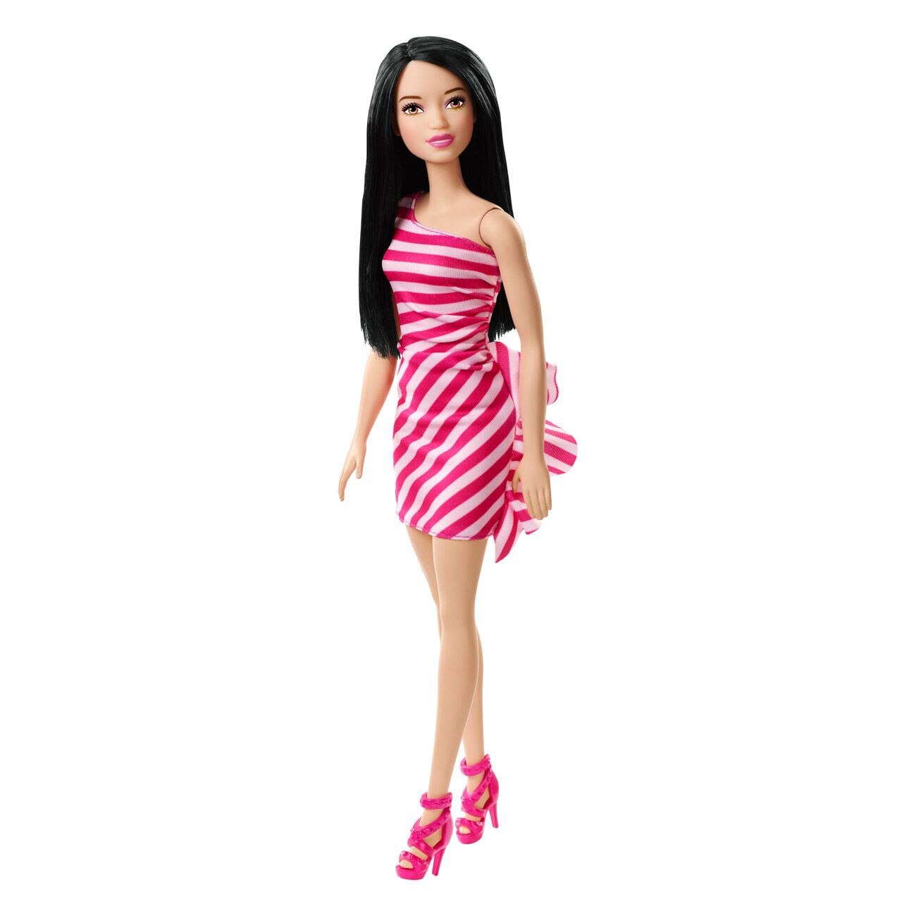 Papusa Barbie, ETK, rochie cu dungi roz