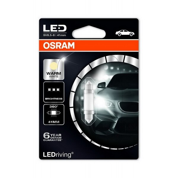 Bec OSRAM lumina calda, iluminare habitaclu centru, fata, spate 41mm (6411 Form) 4000K