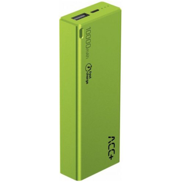 Acumulator extern Maxcom ACC+ THIN, Fast Charge, 10000 mAh, Cablu MicroUSB inclus, Verde