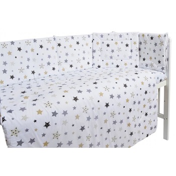 Lenjerie patut cu 5 piese Cream and Grey Stars White Lenjerie patut cu 5 piese Cream and Grey Stars White
