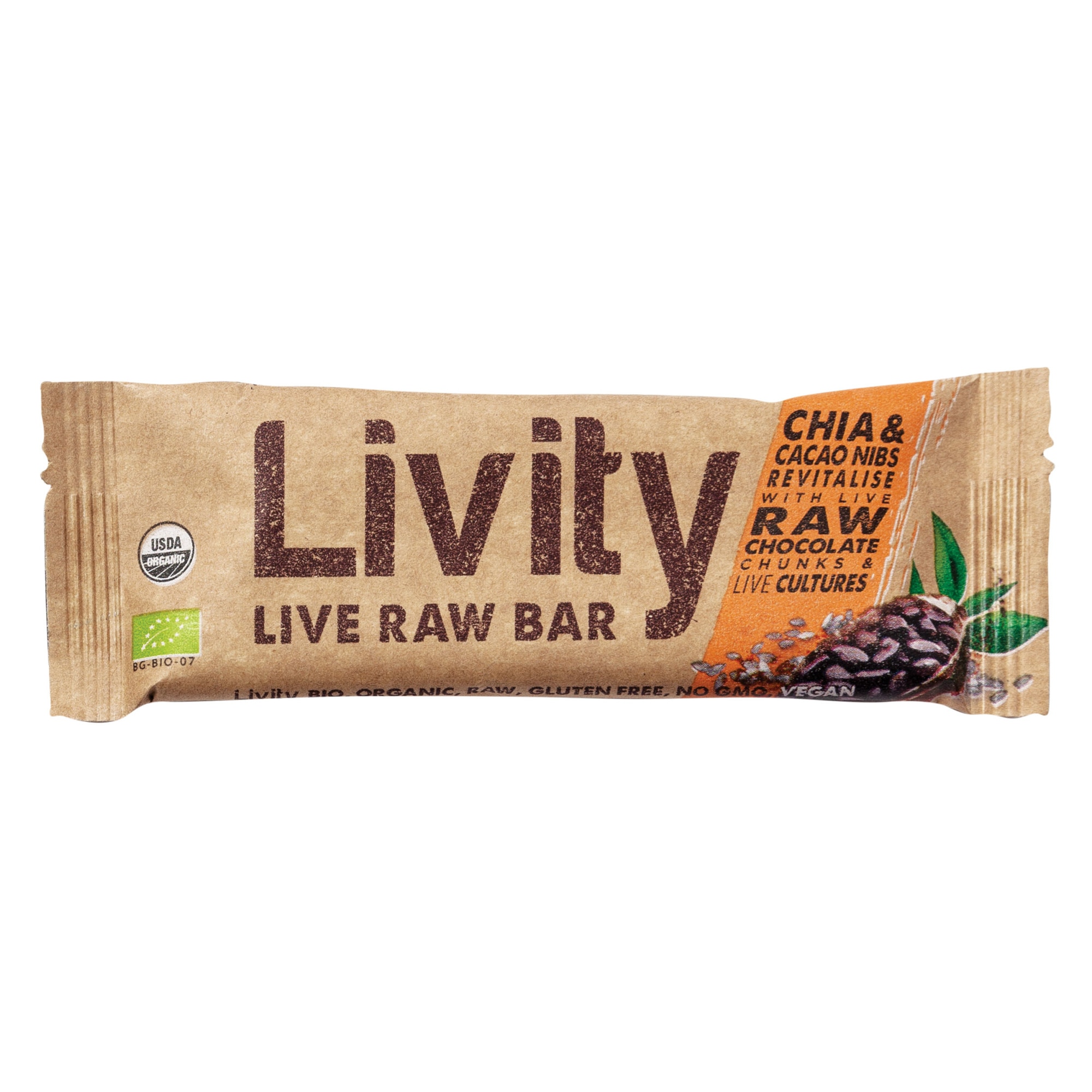 Baton, Livity, raw, chia si cacao nibs revitalise, 45 g