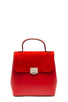 Chiara Canotti, Geanta de piele si piele intoarsa cu bareta pentru umar, Rosu Chiara Canotti, Geanta de piele si piele intoarsa cu bareta pentru umar, Rosu
