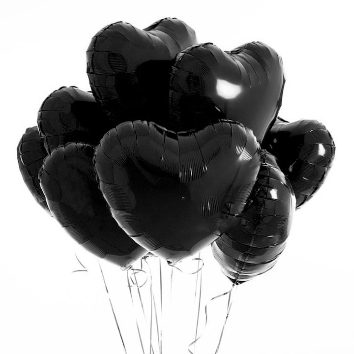 Фолиев балон сърце, комплект от 5 балона, диаметър 45 см, цвят черен, It's Party Time
