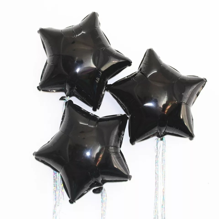 Фолиев балон Star, комплект от 3 балона, диаметър 45 см, цвят черен, It's Party Time