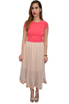 Fusta dama, eleganta, din tull, talie elastica, D&J Exclusive, Bej Fusta dama, eleganta, din tull, talie elastica, D&J Exclusive, Bej