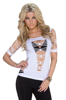 Bluza dama cu decupaje sexy, LarisFashion, Alb, One Size Bluza dama cu decupaje sexy, LarisFashion, Alb, One Size